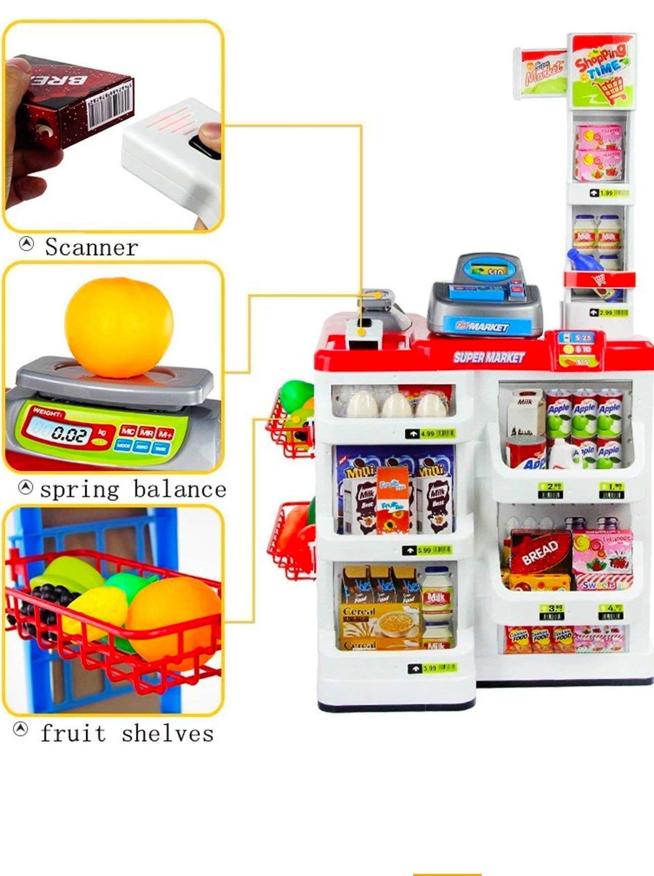 Coffret supermarché, avec Caddie et Plus de 40 Inclus (Rouge)