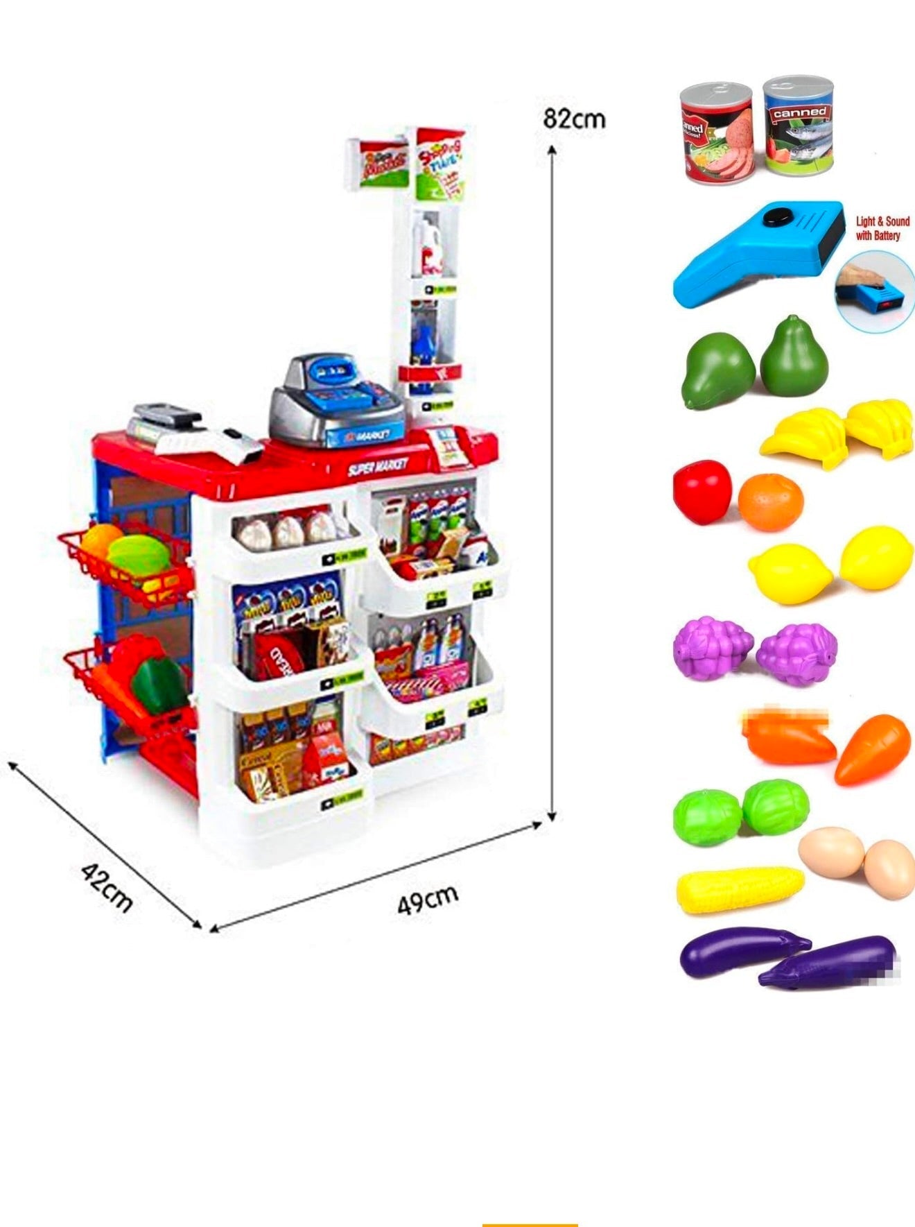 Coffret supermarché, avec Caddie et Plus de 40 Inclus (Rouge)