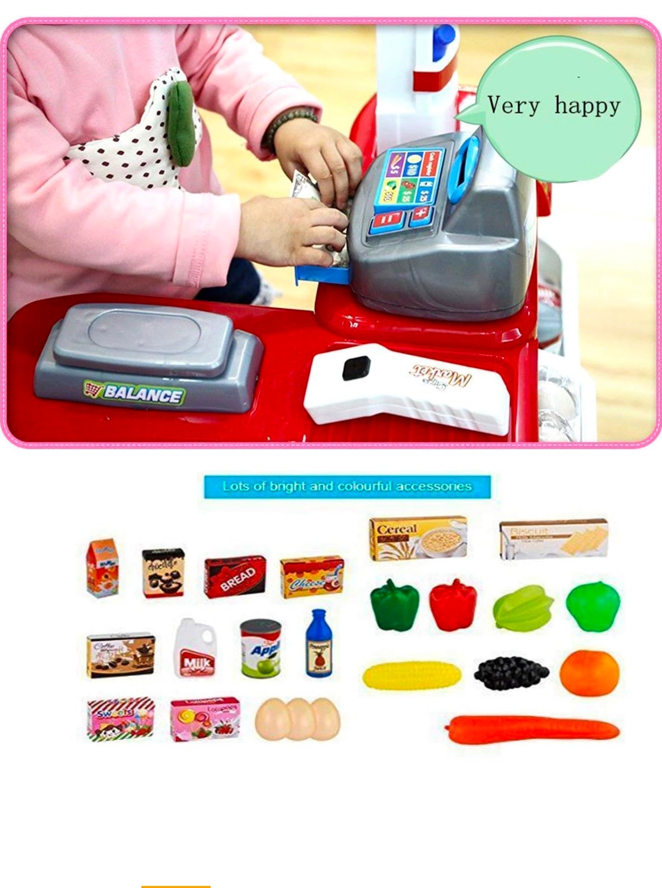 Coffret supermarché, avec Caddie et Plus de 40 Inclus (Rouge)