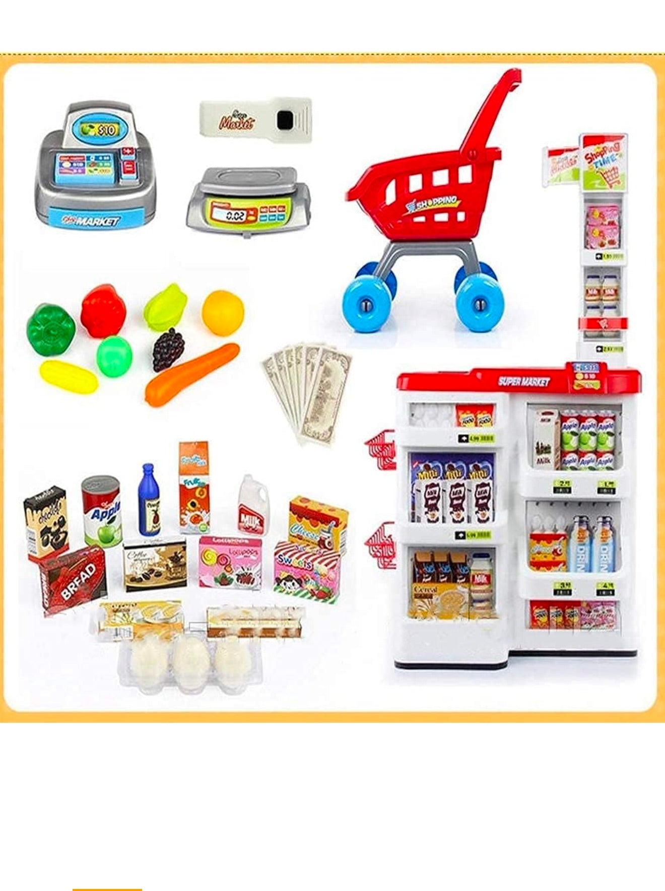 Coffret supermarché, avec Caddie et Plus de 40 Inclus (Rouge)
