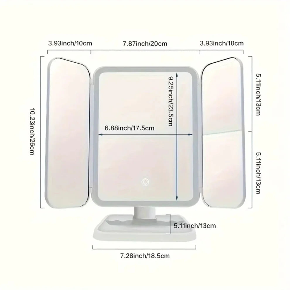 Miroir sur Pied pour Maquillage avec Éclairage LED et Triple Vue